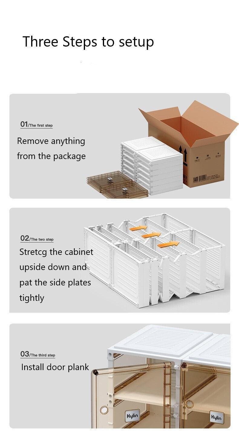 Kylin Cubes Storage Folding Shoe Cabinet With 1 Column & 5 Grids & 3 Brown Door - Image 11