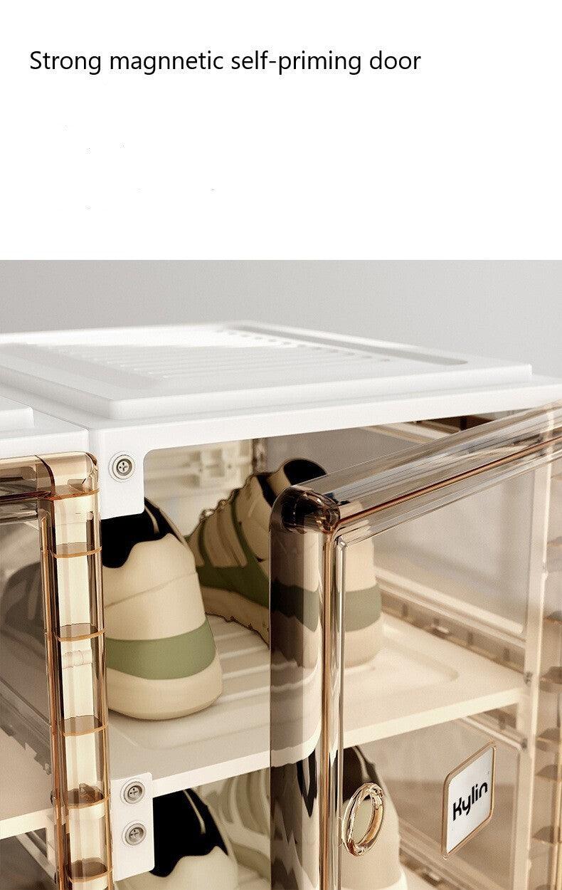 Kylin Cubes Storage Folding Shoe Cabinet With 1 Column & 5 Grids & 3 Brown Door - Image 9