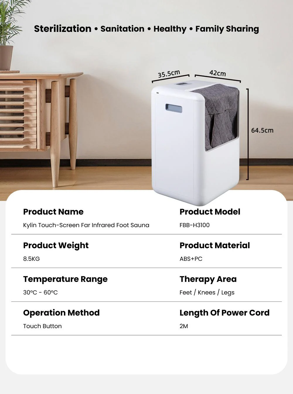 Kylin Touch-Screen Far Infrared Portable Foot Sauna FBB-L3100 - Image 5