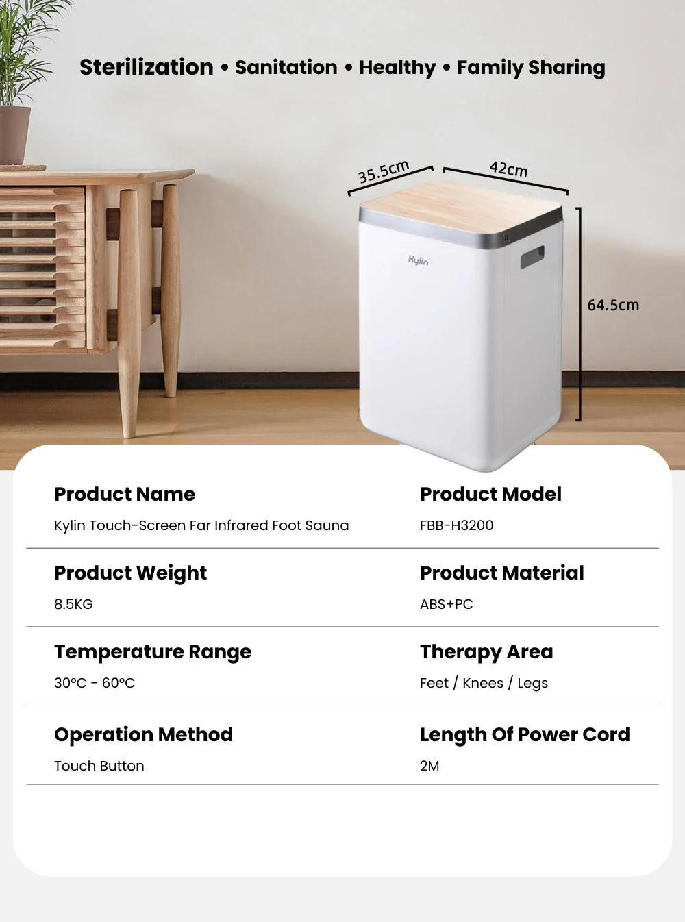 Kylin Touch-Screen Far Infrared Portable Foot Sauna With Sliding Top FBB-H3200 - Image 7